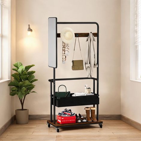Portant 3 en 1 avec roulettes et miroir 170 cm 70 x 40 x 170 cm (1/5)