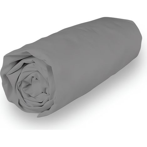 Drap housse en coton 180x200 cm PERCALE gris, par Soleil d'ocre