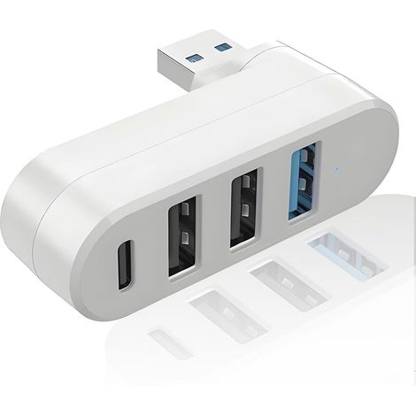 Hub USB 4 Ports, 3 Ports USB 3.0 + 1 Port USB-C, Adaptateur Rotatif 180°, Répartiteur pour MacBook, Ordinateur Portable
