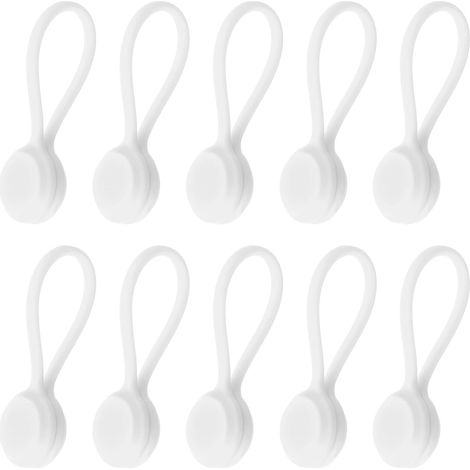 10 wiederverwendbare magnetische Kabelbinder aus Silikon, geeignet zum Ordnen und Gruppieren von Kabeln, weiß. (1/5)