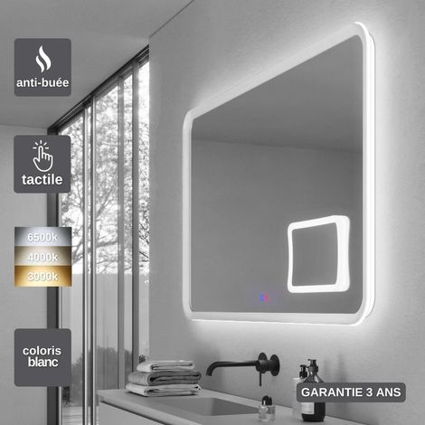 Miroir LED Réglable 120X80cm Blanc - Rétro-éclairé & Éclairage Frontal - Commandes Tactiles & Anti-Buée - Zone X3 - DUOMO LEDIMEX (1/5)