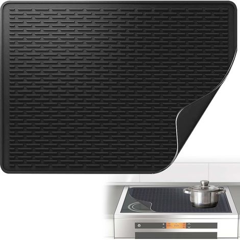 Protection de plaque de cuisson en silicone pour cuisinières à gaz et électriques (71 x 50 cm) - Résistante à la chaleur - Anti-brûlure - Noir (1/5)