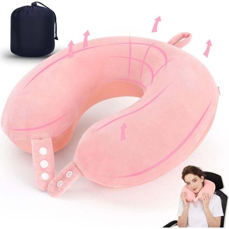 Oreiller Voyage Mémoire Mousse Coussin U Ajustable Support Tête et Cou pour Avion Voiture & Fauteuil Relax Ultra Confort Maintien (1/5)