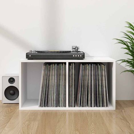vidaXL Boîte de rangement vinyles Blanc 71x34x36 cm Bois d'ingénierie (1/5)