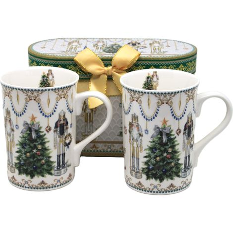 Set di 2 tazze in porcellana da 330 ml con motivo Schiaccianoci e Albero di Natale (1/5)