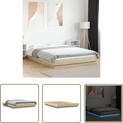 LED-Leuchten - Bettgestell mit LED Sonoma-Eiche 140x190 cm Holzwerkstoff (1/5)