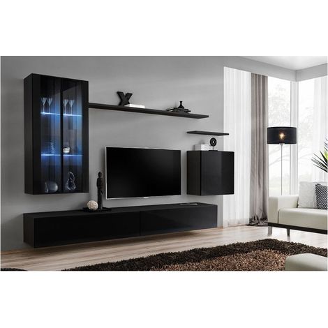 Ensemble meuble TV mural  - Switch XII - 270 cm x 160 cm x 40 cm - Noir - Livraison gratuite
