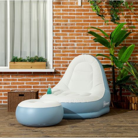 Canapé gonflable 125x100x87 cm blanc en plastique avec repose-pieds et porte-gobelet (1/5)
