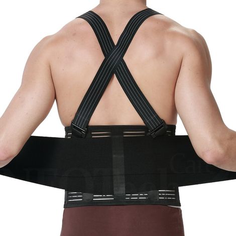 Ceinture lombaire avec bretelles Travail, Chantier Soutien du dos compression réglable, correction posture (Noire, Taille XL) (1/5)