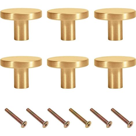 Bouton Poignée Dorée 6Pcs Bouton de Meuble Doré Bouton Poignée Laiton Bouton Poignée or Monotrou Poignée Dorée pour Cuisine placards tiroir commodes armoire(2020mm Laiton） (1/5)