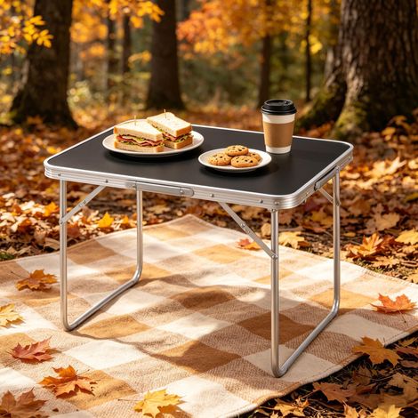 Table de camping pliante 70x50x60 cm MDF noire légère pour repas en plein air - CHICFURN (1/5)