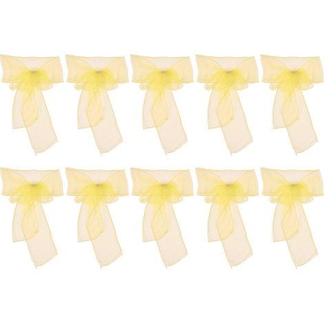 Lot de 10 nœuds de chaise en organza pour banquet, élégants et raffinés, pour la décoration de mariages et fêtes. Jaune vif. (1/5)