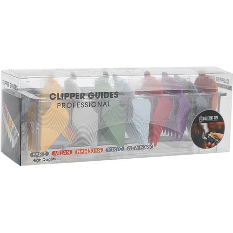 8 tailles de peignes guide arc-en-ciel pour tondeuse, accessoires de coupe cheveux, pièces détachées multicolores (1/5)