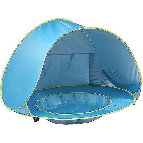Tente de plage bébé pliable, abri solaire portable avec protection UV, bleu 2 (1/5)