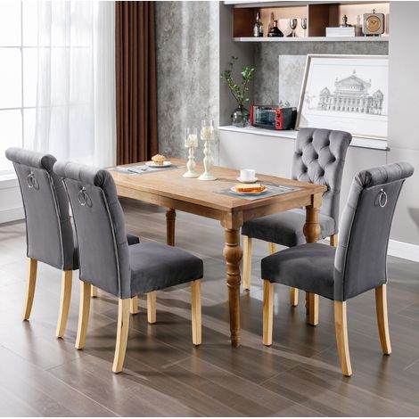 Sillas comedor de terciopelo gris 4 unidades OKMYHOME (1/5)