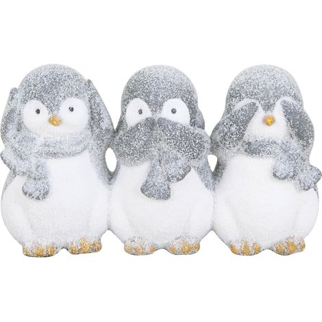 TrendLine Dekofigur Pinguine 16 x 10 cm weiß-grau Dekofigur
