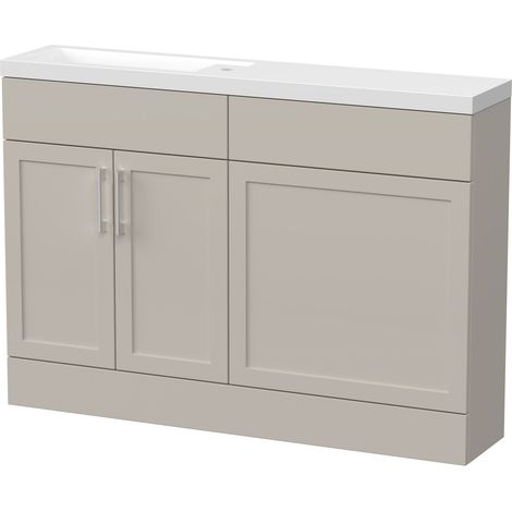 Pirehill Traditional Floor Standing Compact 2 Door Vanity Basin WC Combination Unit with Polymarble Basin, 1200mm, Pebble Grey