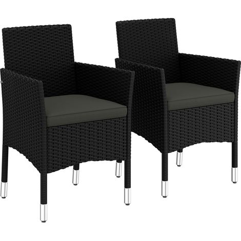 Homevive Juego de 2 Sillas de Comedor de Ratán Sillones de Exteriores con Cojón para Jardín Balcón Terraza Negro/Gris