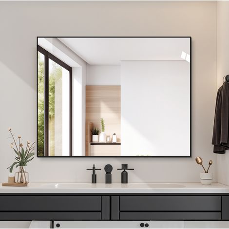 Specchio da bagno 70x90 cm con cornice in alluminio nero, vetro senza rame, MODENUIT (1/5)