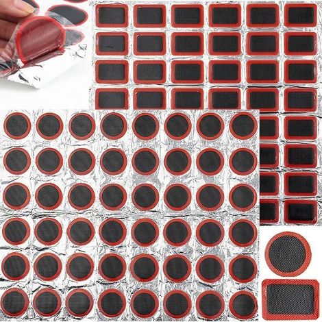 96 Pièces Pneu Caoutchouc Patch, Rustine Velo Kit Reparation, Patch pour Vélo Pneu, Vélo Crevaison Réparation,Kit De Patch en Caoutc (1/4)