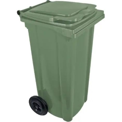BIDONE CARRELLATO 120L VERDE SCURO CON RUOTE (1/2)