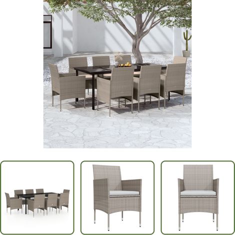 vidaXL Juego de comedor para jardín 9 piezas con cojines beige y negro (1/5)