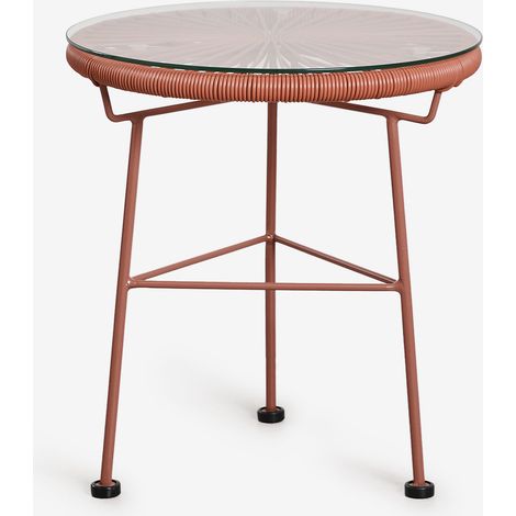 Table d'appoint ronde Ø45 cm en acier et osier synthétique Acapulco SKLUM Rouge Tuile (1/5)