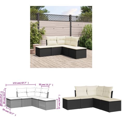 5-tlg. Garten-Sofagarnitur mit Kissen Schwarz Poly Rattan - Gartengeset - Gartenmöbelset - Rattan Möbel - Lounge Set - Gartenlounge - Home & Living (1/3)