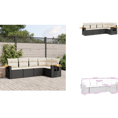5-tlg. Garten-Sofagarnitur mit Kissen Schwarz Poly Rattan - Gartenmöbel - Outdoor Möbel - Rattan Sofa - Lounge Set - Esszimmergarnitur (1/3)