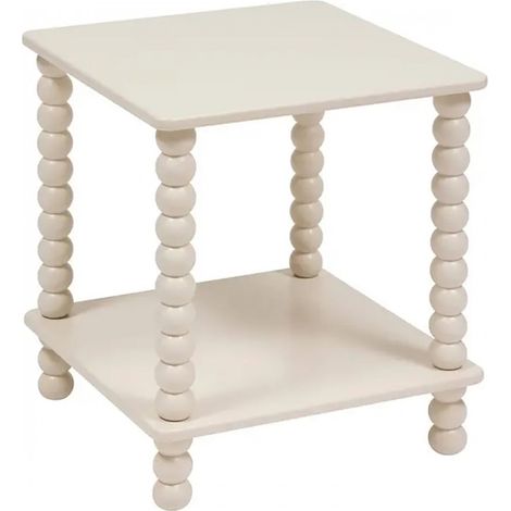 Table d'appoint table café avec 1 étagère et des pieds boules, coloris ivoire - Longueur 40 x Profondeur 40 x Hauteur 45 cm (1/5)