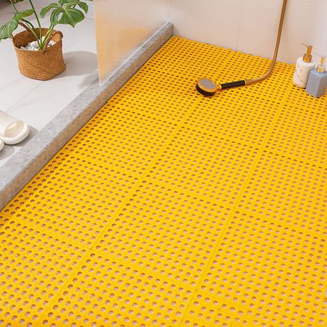 10 Tapis de sol antidérapants en plastique à ventouses pour salle de bain et cuisine, motif mosaïque jaune (1/5)