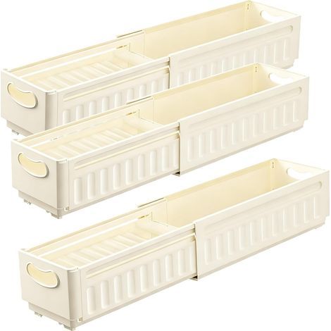 Lot de 3 boîtes de rangement pliables en plastique extensible avec poignée - Pour cuisine, salle de bain, chambre à coucher, bureau, armoire - 47,5 x 8 x 10 cm (1/5)