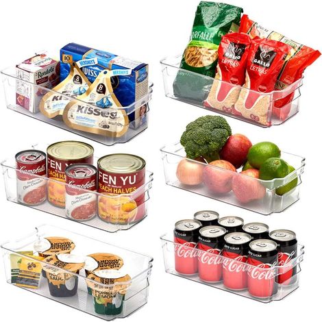 Paniers de rangement en plastique, grands bacs de rangement pour réfrigérateur, congélateur, congélateur, cuisine, étagère, salle de bain - Lot de 6 (1/2)