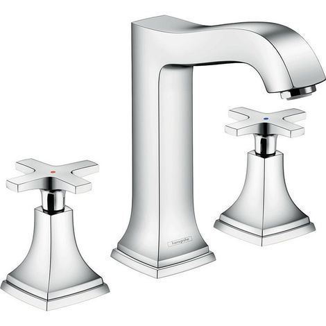 Mélongeur de lavabo 160 3 trou s poignées croisillons, av tirette et vidage chromé