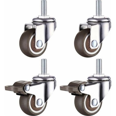 Roulettes Pivotantes Caoutchouc Tige Filetée M10 Pour Chariot Table Travail Meuble 2 Inch Frein Sans Frein 2PCS (1/4)