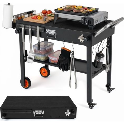 COSTWAY Carrello per Barbecue Pieghevole,Tavolo Cucina da Esterno con Route (1/5)