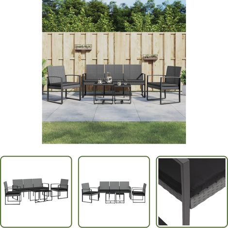 vidaXL Terrassenstuhl - 5-tlg. Garten-Essgruppe mit Kissen Dunkelgrau PP-Rattan (1/5)