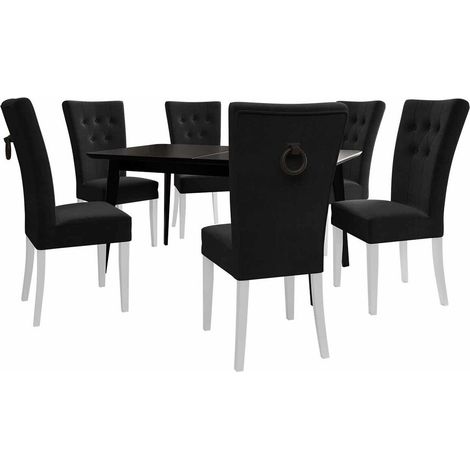 Conjunto de mesas y sillas para comedor Racine 144, Negro, 76x80x140cm, Diámetro: 0, Número de asientos: 6, Estilo: Clásicomoderno