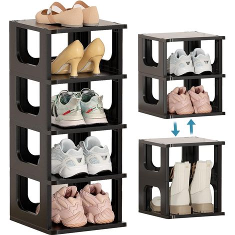 Etagere Chaussure - 5 Niveaux - Plastique - Dimensions 24,3 x 26 x 58,3 cm - Empilable - Reglable Hauteur - Pour Entrée Couloir Placard - 1 Unite