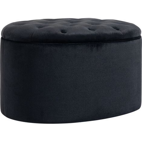 Banc de rangement, banquette rembourrée aspect velours, coffre de rangement ovale, banc coffre pour salon, chambre, entrée, 71 x 52 x 42 cm, noir (1/5)