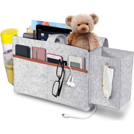 Organisateur De Chevet, Panier De Rangement Pour Lit, Sac De Rangement En Feutre Pour Boîte À Mouchoirs Amovible (1/5)