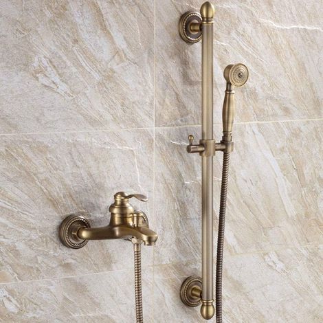 Mitigeur de Douche à Montage Mural à Une Seule Poignée avec Douchette en Laiton Antique (1/5)