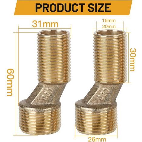 LALAGO Lot de 2 S-Raccord G1/2 à G3/4, Raccord Excentré Mitigeur Bain Douche Réglable 135-165mm, Raccord de Tuyau en Laiton Excentré, Accessoires de Connexion de Tube D'eau, Bras Pivotant d'Adaptateur (1/4)