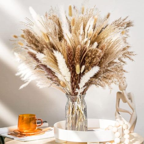 Lot 110 tiges herbe Pampa séchée boho déco maison roseaux hêtres queue de lièvre boules pampa naturel bouquet (1/5)