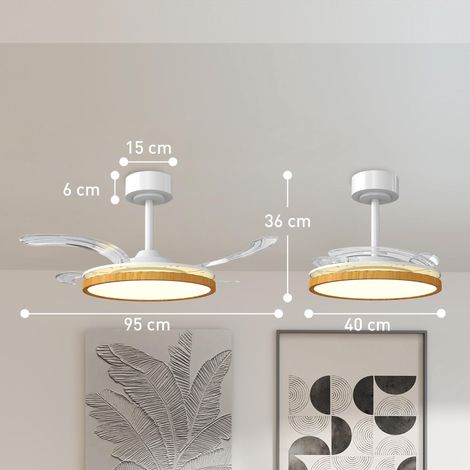 Ventilateur de plafond avec éclairage LED, moteur CC 80 W, télécommande réversible, 6 vitesses, minuterie, Ø 95 cm, couleur naturelle (1/5)