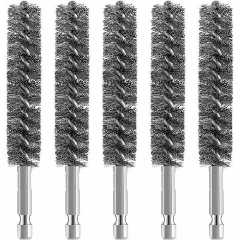 5pcs Brosse MéTallique de Brosse D'AléSage D'Acier Inoxydable pour la Brosse MéTallique de Nettoyage de Perceuse Brosse D'Acier Inoxydable avec la PoignéE de Tige Hexagonale,pour le m (1/5)