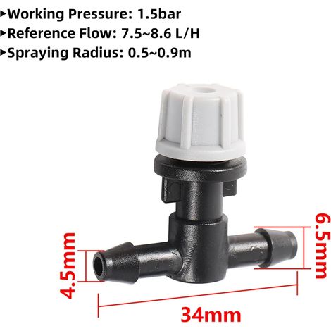 (Gris) 10 buses de pulvérisation réglables et raccord en T 4/7 mm pour l'irrigation de jardin et de pelouse, avec brumisation, refroidissement et désinfection. Tête de pulvérisation (1/5)