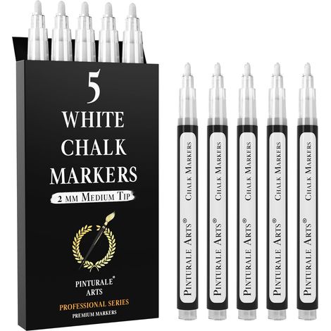 Set 5 Feutre Blanc Effacable Pour Tableau Noir - Pointe 2mm - Feutre Craie Effacable Tableau Noir - Stylo Craie Blanc Pour Vetre, Virre, Ardoise (1/5)