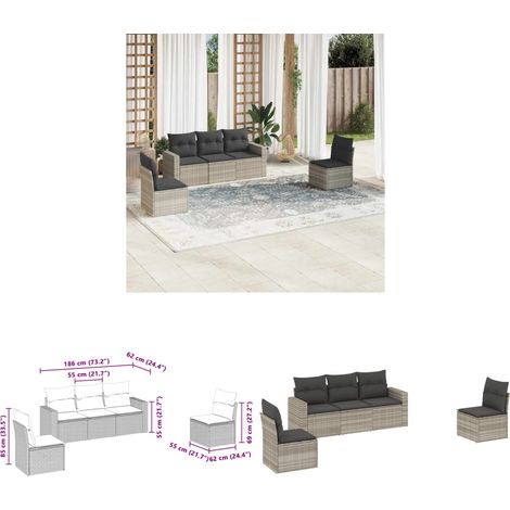 Salon de jardin 5 pcs avec coussins gris clair résine tressée - Salon De Jardin - Mobilier De Jardin - Salon Extérieur - Canapé D'extérieur - Set De Salon De Jardin - Home & Living
