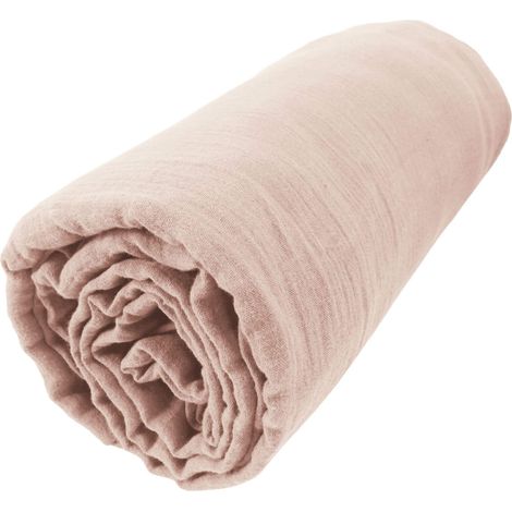 Drap housse bonnet 30 cm 100% gaze de coton unie rose pâle 200x200 cm